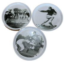 Pottery Barn Football Plates 9&quot; Round Set of 3 Black White Vintage Photos - £37.92 GBP