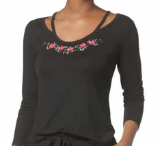 Flora by Flora Nikrooz Womens Eleanor Cut-Out-Neckline Knit Top,Black Size L - £16.17 GBP