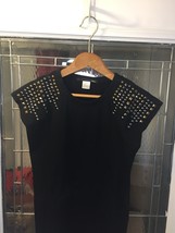 Ellison Size S Black Short Sleeve Retro Silver &amp; Copper Studs Shirt Top - £20.20 GBP
