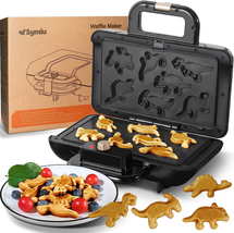 Dinosaur Waffle Maker for Kids Mini Waffle Iron,7 Dino Waffles in Minutes, Cast  - £55.34 GBP