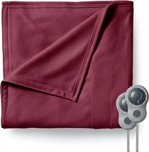 Sunbeam Queen Size Electric Fleece Heated Blanket in Garnet w Dual Zone Controls - £94.50 GBP
