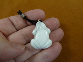 anv-frog-1 lil white Howlite Frog gemstone carving Pendant NECKLACE amph... - $12.19