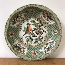 Vtg 1971 Daher Decorated Ware Green Metal Floral Birds Berries Serving Bowl Dish - £31.59 GBP