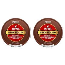 Kiwi Brown Shoe Polish Leather Care 2 Tins 31g 1.13oz Shines Renews &amp; Pr... - $15.89