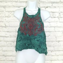 Urban Outfitters Ecote Top Womens Small Green Boho Embroidered Crop Sleeveless - £12.54 GBP