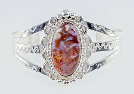 Moss Agate Sterling Silver Navajo Cuff Bracelet - £186.96 GBP