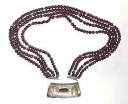 BiG Clasp Natural Garnet sterling Silver 14k gold Necklace convertible b... - $688.75