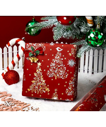 Silver and Gold Metallic Swirl Christmas Tree on Red, wrapping paper, sh... - €19,03 EUR