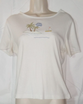 Christopher &amp; Banks Womens Short Sleeve Shirt Top T-Shirt Sz Small palm trees - £10.94 GBP