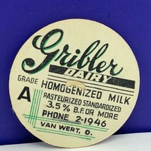 Dairy milk bottle cap farm advertising vintage vtg Gribbler Van Wert Ohi... - $7.87