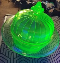Anchor Hocking Green Depression Glass Candy ? Dish w/Cover Colonial Knif... - $554.66 MXN