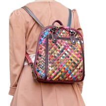 Genuine Leather Backpack Women&#39;s Bag Handmade Woven College Style Travel Backpa - £66.26 GBP