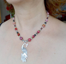 Gemstone necklace, bird necklace, Agate Necklace, Peacock necklace(5) - £31.16 GBP