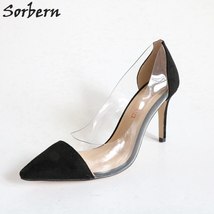 Black Women Pumps Shoes Ladies Heels Pointed Toe Stilettos 8-9Cm Ladis Shoes Siz - £138.98 GBP
