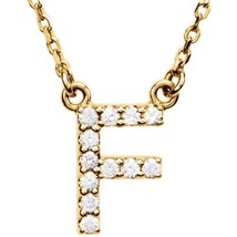 Precious Stars 14K Yellow Gold 1/8CTW White Diamond Initial F Pendant Necklace - £314.88 GBP