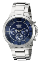 NEW Men&#39;s Seiko SSC281 Stainless Steel Band Blue Chronograph Solar Dial Watch - £147.85 GBP