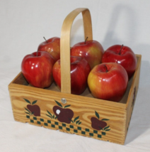 Vintage Wood Crate Basket Handle Country Apple 9.25&quot;L x 8&quot;W-6 Hard Plasic Apples - £29.95 GBP