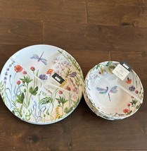 Rachel Ashwell Melamine 4 Dinner Plates 4 Salad Bowls Floral Dragonfly Lavender - £47.80 GBP