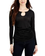 MSRP $59 Fever Chain-Neck Ruched Sheer Top Black Size Large - £15.43 GBP