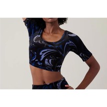 Athleta Exhilarate Velvet Crop Top A-C Agate Paisley Black Print Womens ... - $14.69