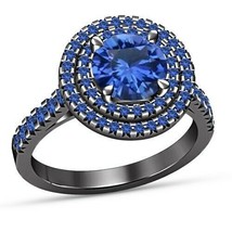 1.45CT Round-Cut Blue Sapphire Solitaire Engagement Ring 10k Solid Black Gold FN - £60.73 GBP