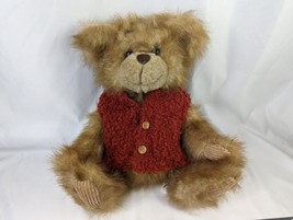 Animal Adventure Brown Bear Plush Rust Vest 12 Inch 2000 Stuffed Animal Toy - £10.62 GBP