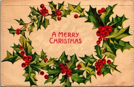 A Merry Christmas Embossed Holly Wreath 1910s DB Postcard Embossed - £3.13 GBP