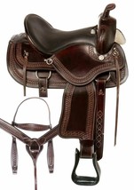 Western barrel- saddle 16&quot; on Eco- leather buffalo brown- drum dye finish - £341.71 GBP