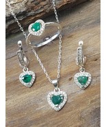 Emerald Natural Jewelry Set with Silver 925 Unheated Untreated May Birth... - £196.72 GBP