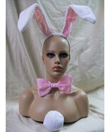 White &amp; Pink Bunny Ear Headband Bow Tie Tail Rabbit Ears Cosplay Bugs Lo... - $341.38 MXN