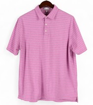 Peter Millar Crown Soft Wickford Polo Shirt Mens Large Pink w/Gray Stripes - $30.60