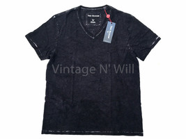 True Religion Jean Men M Black Acid Wash/ Red Horseshoe Logo Slim V Neck T-Shirt - £18.62 GBP