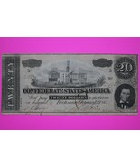 1864 Confederate States of America $20 Twenty Dollars Guaranteed Authent... - $74.99
