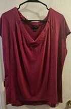 Worthington Women&#39;s Size XL Fuchsia Pink Blouse Short Sleeve V Neck Stre... - $11.88