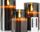 Grey Glass Flameless Candles, Battery Operated LED Pillar Candles with R... - £30.83 GBP