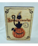 Halloween Spooktacular Wall Box Sign Shelf Sitter Black Cat Jack O Lantern - $21.81 CAD