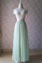 Green Floor Length Tulle Skirt Bridesmaid Plus Size Tulle Maxi Skirt Back-bow image 6