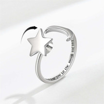 Silver-Plated &#39;Love You To The Moon&#39; Star &amp; Moon Bypass Ring - £10.41 GBP