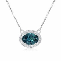 ANGARA Oval Teal Montana Sapphire Necklace with Diamond Halo in 14K Gold - £1,375.24 GBP