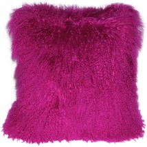 Mongolian Sheepskin Hot Magenta Pink Throw Pillow, with Polyfill Insert - £59.90 GBP