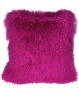 Mongolian Sheepskin Hot Magenta Pink Throw Pillow, with Polyfill Insert - £59.69 GBP