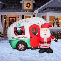 Santa RV Camper Trailer Holiday Airblown Inflatble 6.5 ft Yard Decor Gemmy New - £112.37 GBP