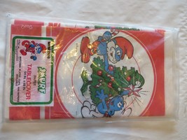 Vintage NOS 1982 Christmas Papa Smurf Paper Table Cover Tablecloth 54&quot; x 88&quot; B - £9.56 GBP