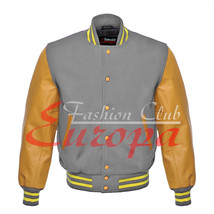 Original American Varsity Real Leather Letterman College Gray Wool Jacket - £69.29 GBP