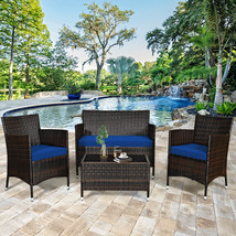4PCS Outdoor Patio Furniture Set Cushioned Sofa Chair Coffee Table Peacock - $329.99