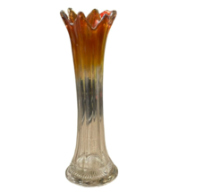Antique Fenton Diamond Point Carnival Glass Fluted Vase MarigoldToClear ... - £31.64 GBP