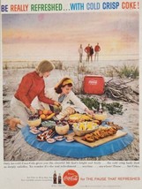 1959 Print Ad Coca-Cola Soda Pop Picnic Lunch on Beach, Vintage Cooler of Coke - $17.98