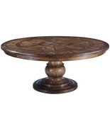 Dining Table Catalan Round 6-Ft Parquet Top Pedestal Base Wood Rustic Pe... - $7,360.89 CAD
