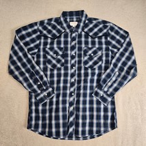 Western Button Up Shirt Mens 44x26 Black Blue Plaid Embroidered Yoke Tuf... - £15.64 GBP