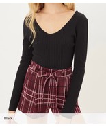 New Love Tree Ribbed Bodysuit Small Long Sleeve V-Neck Yarn Viscose Thon... - $34.43 CAD